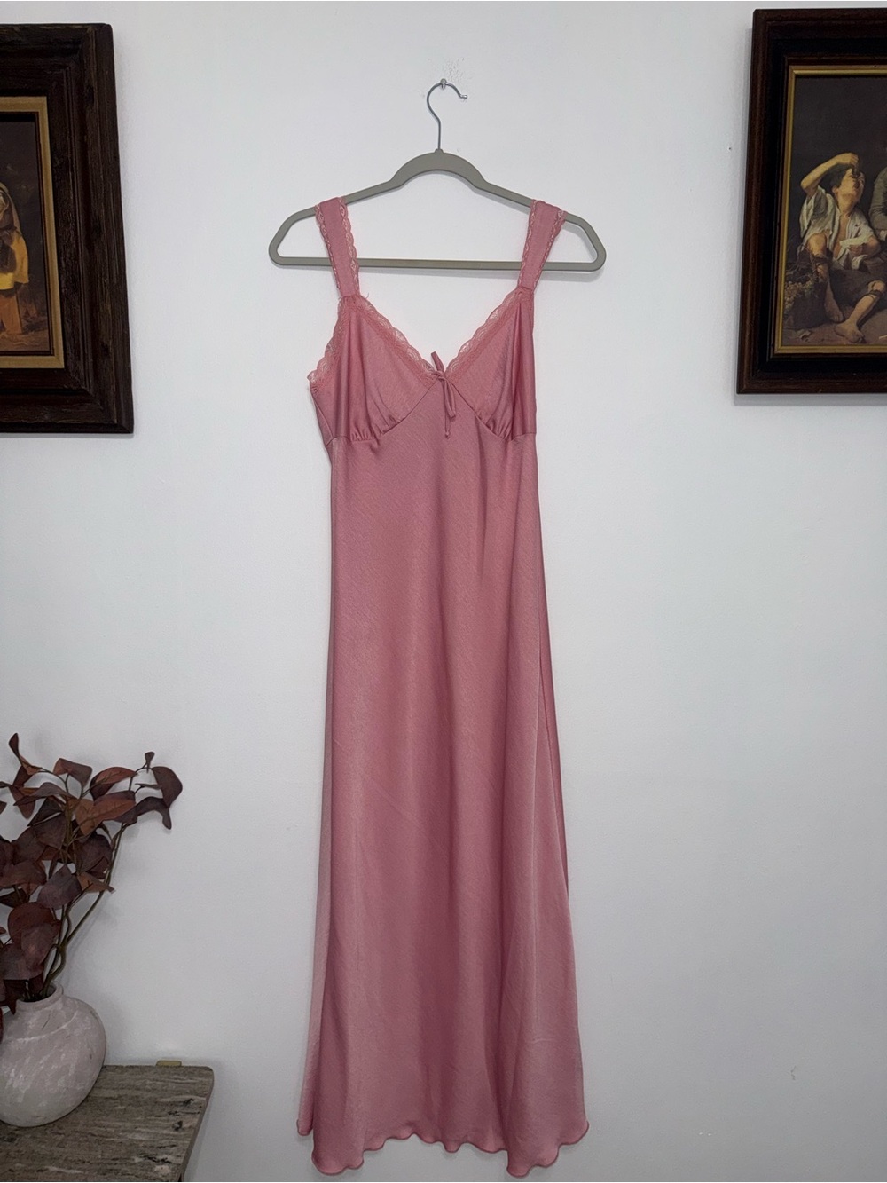 bebe Dusty Rose Lace-Trim Slip Dress